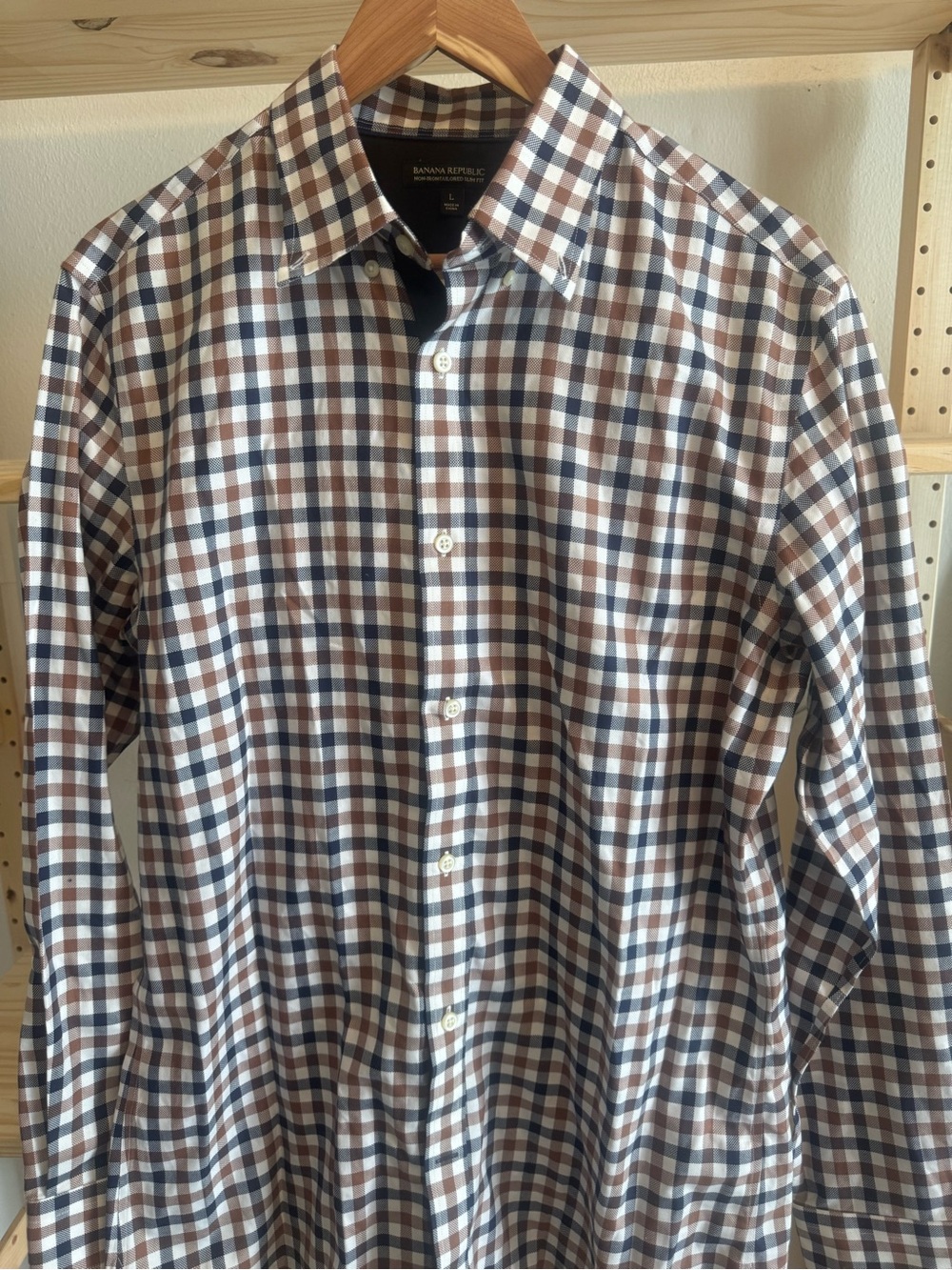 Banana Republic Brown and Navy Check Dress Shirt